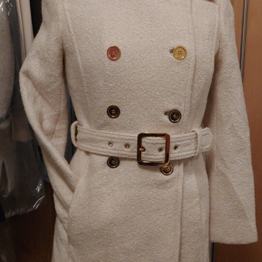 Milly New York Spring Coat Wool Cream Belted Boucle Total Glam Made in USA